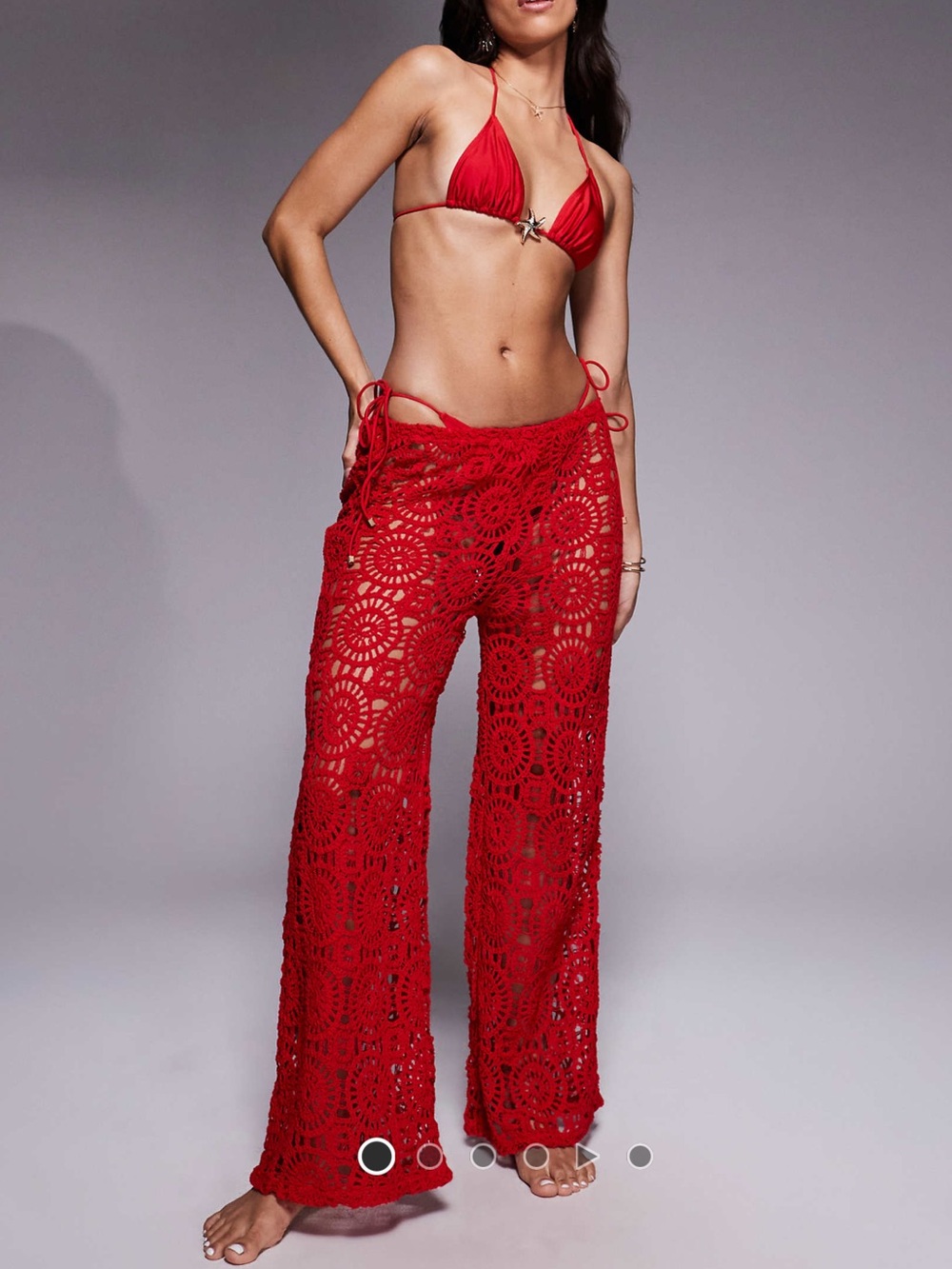South Beach Red Crochet Wide-Leg Beach Pants
